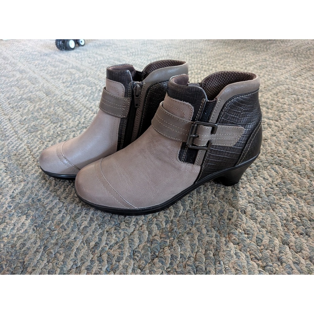 Orthofeet Bioheels Taupe Black Croc Ankle Boots Ortho-Cushion Comfort Heel 7